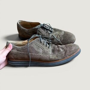 Cole Haan LunarGrand Men's 11M Camo Suede Wingtip Oxford Shoes Brown Green‎